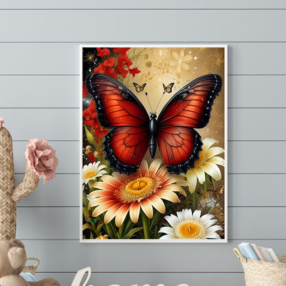 Butterfly And Daisy - Full Round Drill Diamond Painting 30*40CM