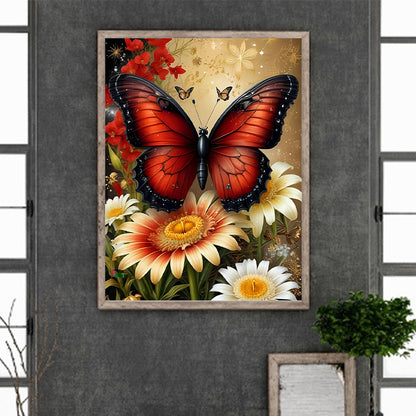 Butterfly And Daisy - Full Round Drill Diamond Painting 30*40CM