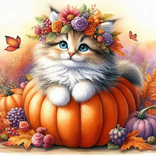 Halloween Pumpkin Cat - Full Round Drill Diamond Painting 40*40CM