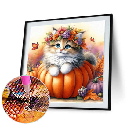 Halloween Pumpkin Cat - Full Round Drill Diamond Painting 40*40CM
