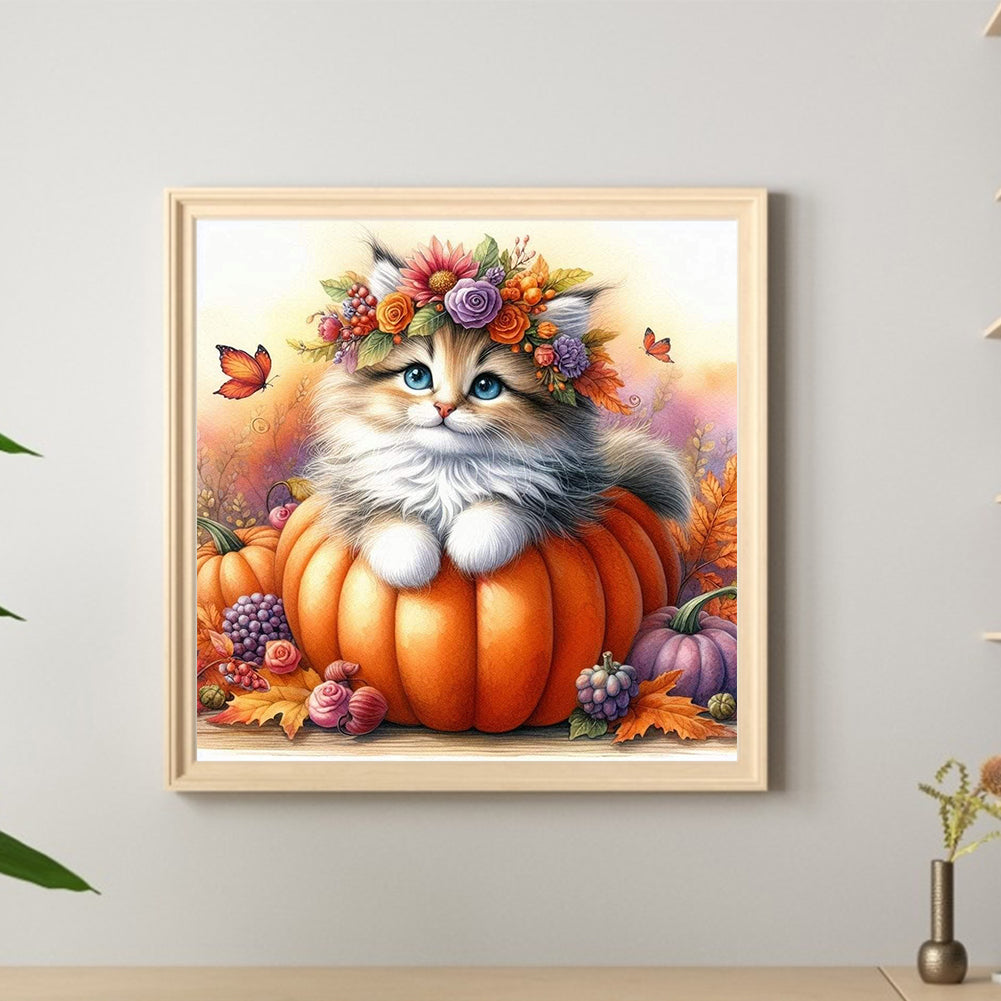Halloween Pumpkin Cat - Full Round Drill Diamond Painting 40*40CM