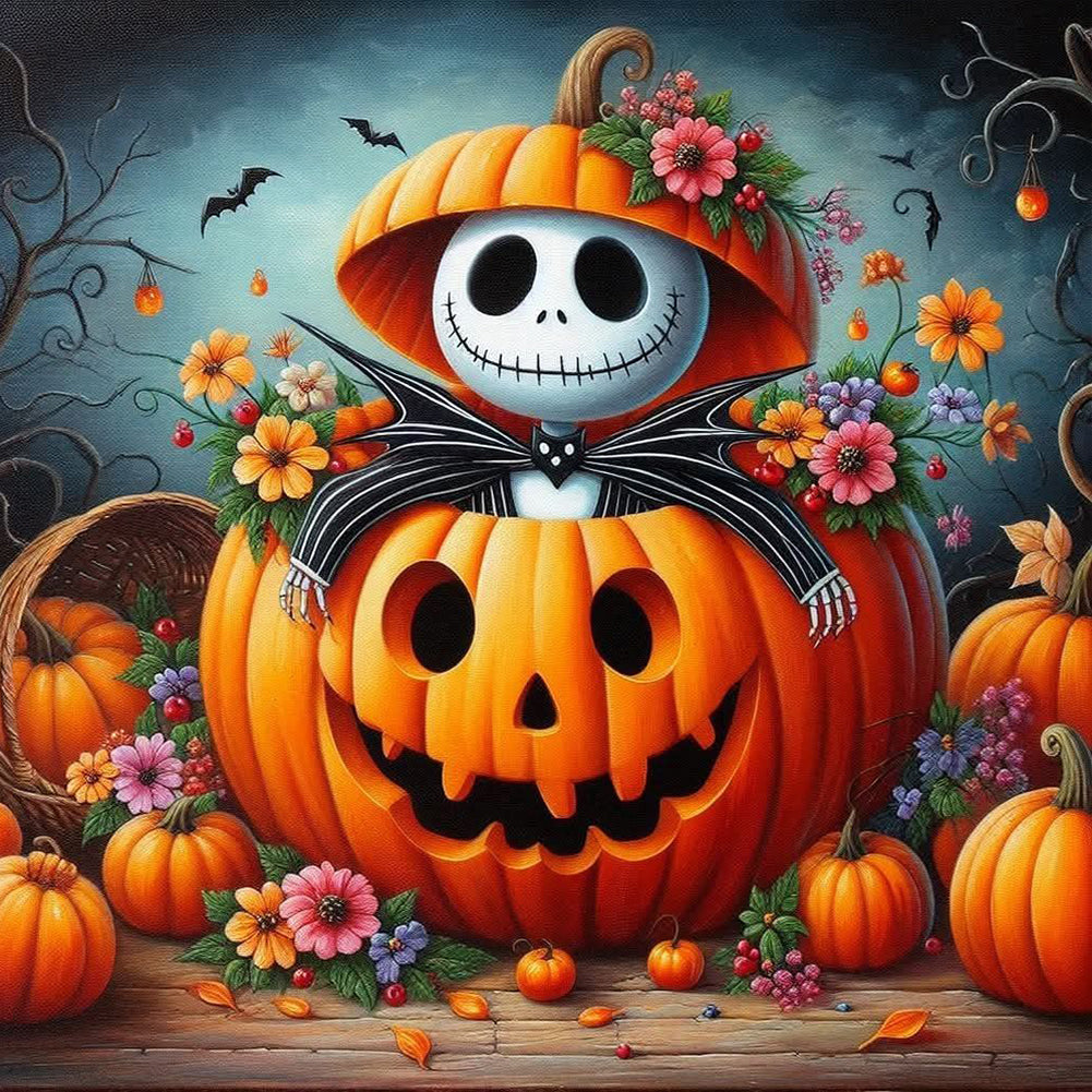 Halloween Skull Pumpkin - Full Round Drill Diamond Painting 40*40CM