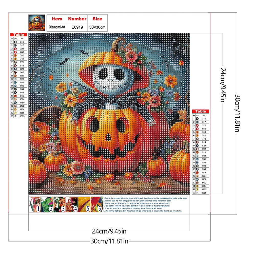 Halloween Skull Pumpkin - Full Round Drill Diamond Painting 40*40CM