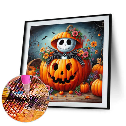 Halloween Pumpkin Skeleton - Full Round Drill Diamond Painting 40*40CM