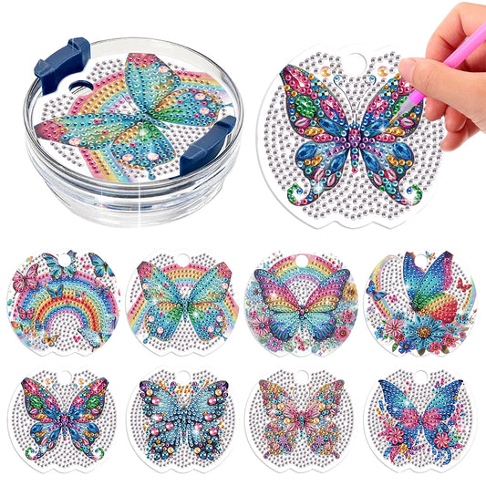 8pcs Butterfly DIY Diamond Art Cup Lid Accessories Bling Tumbler Lid Plate