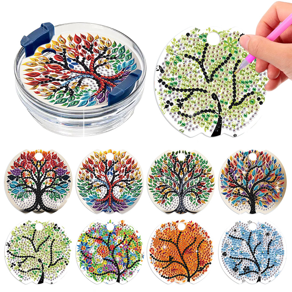 8pcs Tree DIY Diamond Art Cup Lid Accessories Bling Tumbler Lid Plate