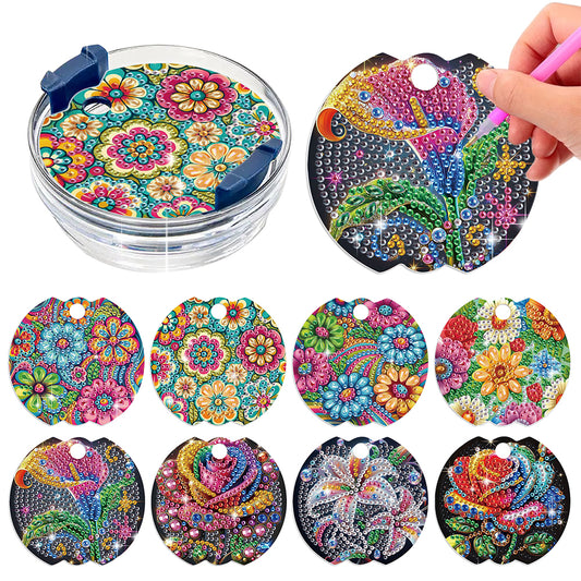 8pcs Rose DIY Diamond Art Cup Lid Accessories Bling Tumbler Lid Plate
