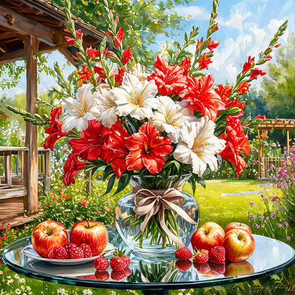 Yard Flower Scenery - Full Round Drill Diamond Painting 40*40CM