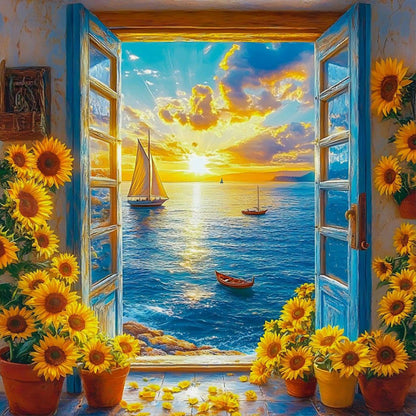 Ocean View From The Window - Full Round Drill Diamond Painting 40*40CM