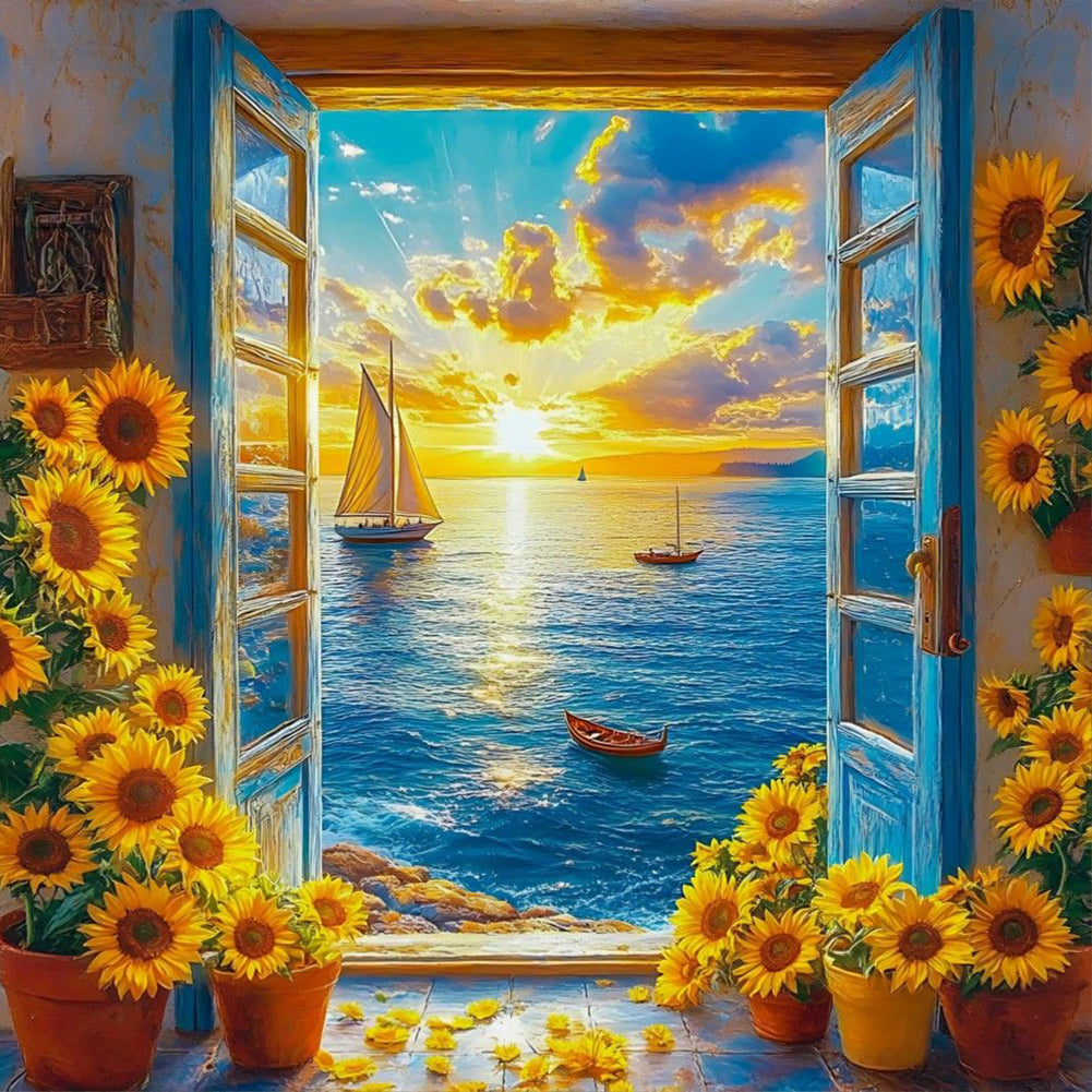 Sea View From The Window - Full Round Drill Diamond Painting 40*40CM