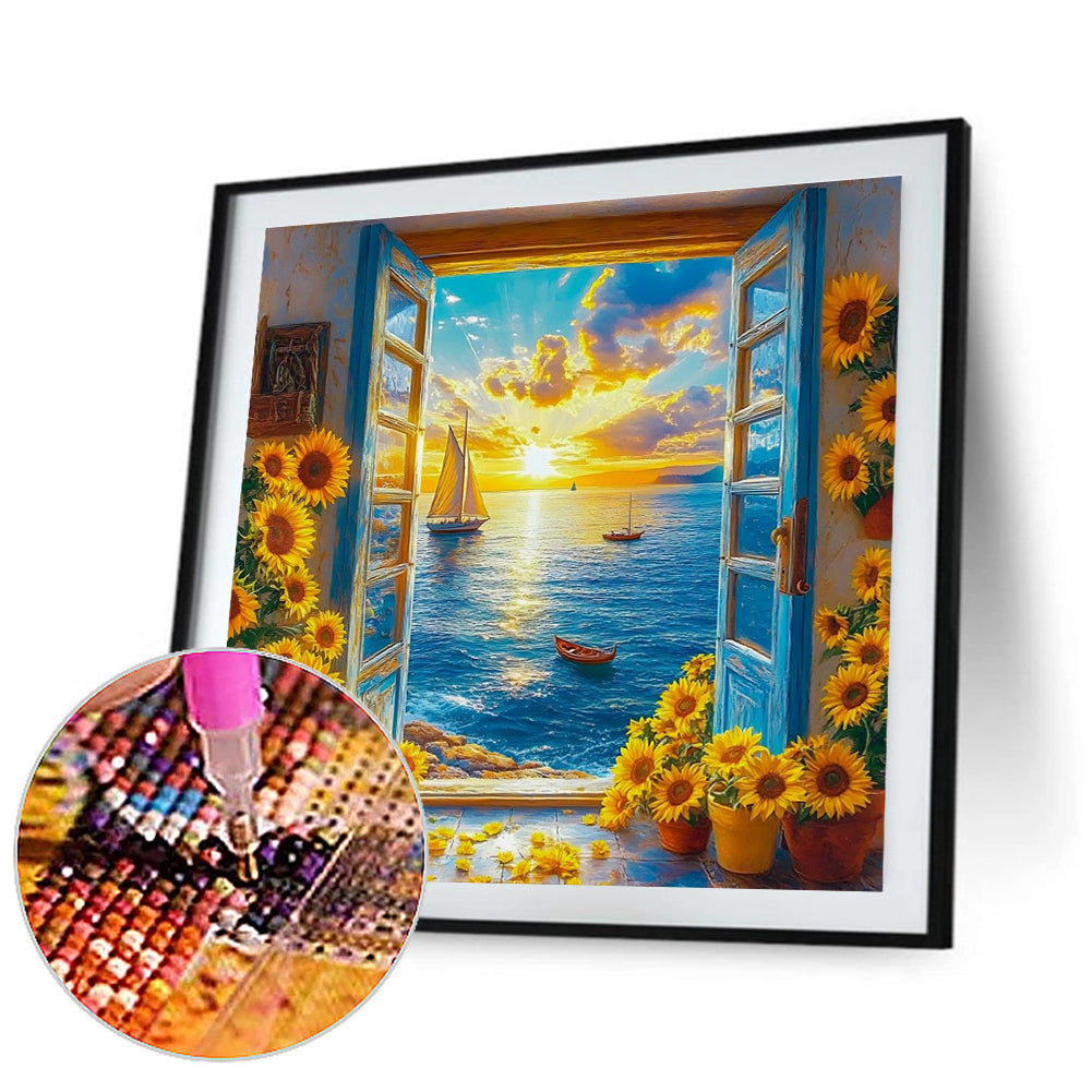 Ocean View From The Window - Full Round Drill Diamond Painting 40*40CM