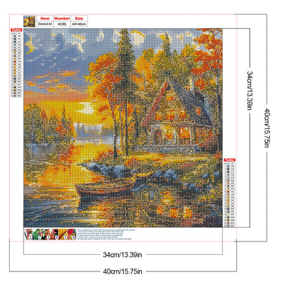 Autumn Sunset Scenery - Full Round Drill Diamond Painting 40*40CM