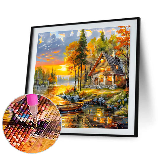 Autumn Sunset Scenery - Full Round Drill Diamond Painting 40*40CM