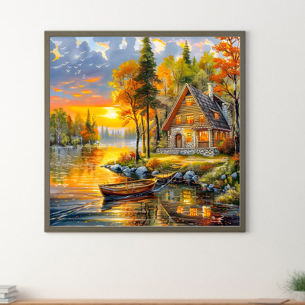 Autumn Sunset Scenery - Full Round Drill Diamond Painting 40*40CM