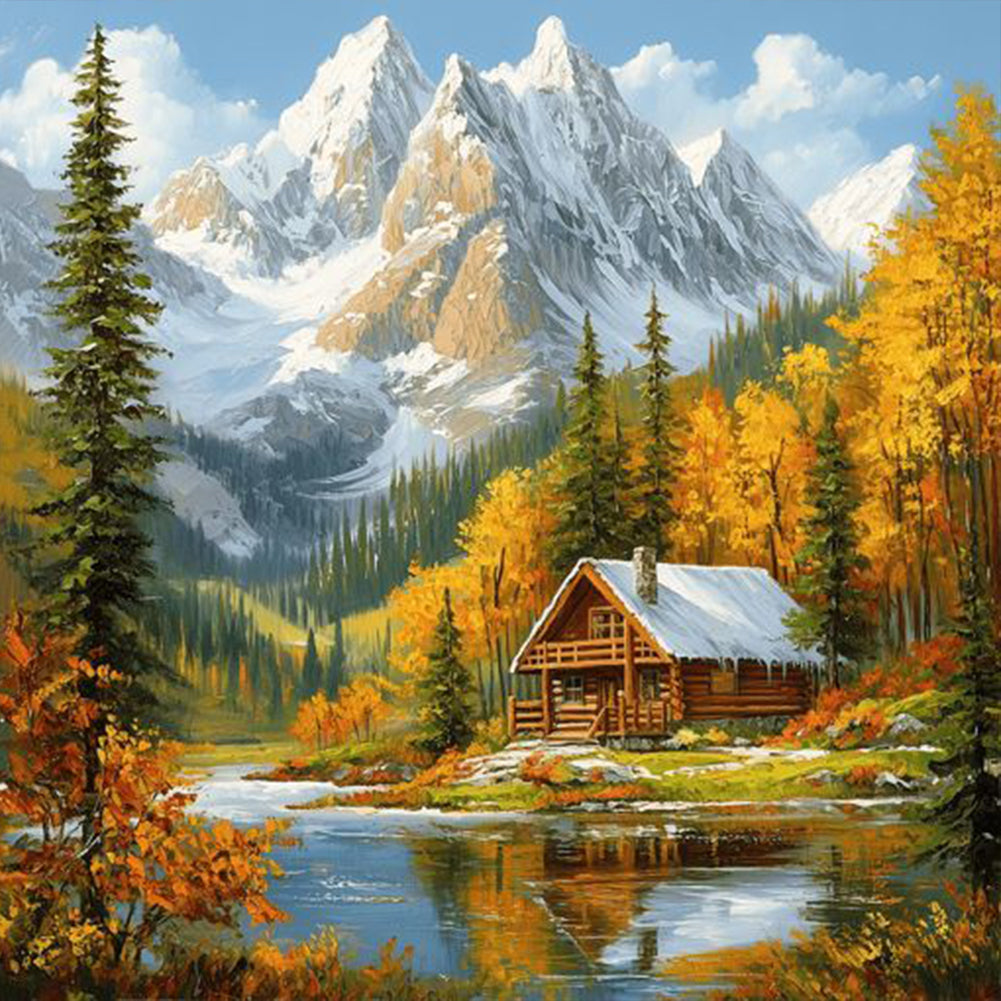 Snowy Mountain Autumn Scenery - Full Round Drill Diamond Painting 40*40CM