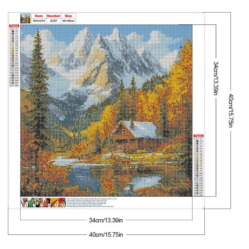 Snowy Mountain Autumn Scenery - Full Round Drill Diamond Painting 40*40CM