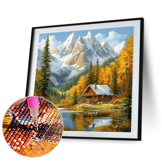 Snowy Mountain Autumn Scenery - Full Round Drill Diamond Painting 40*40CM