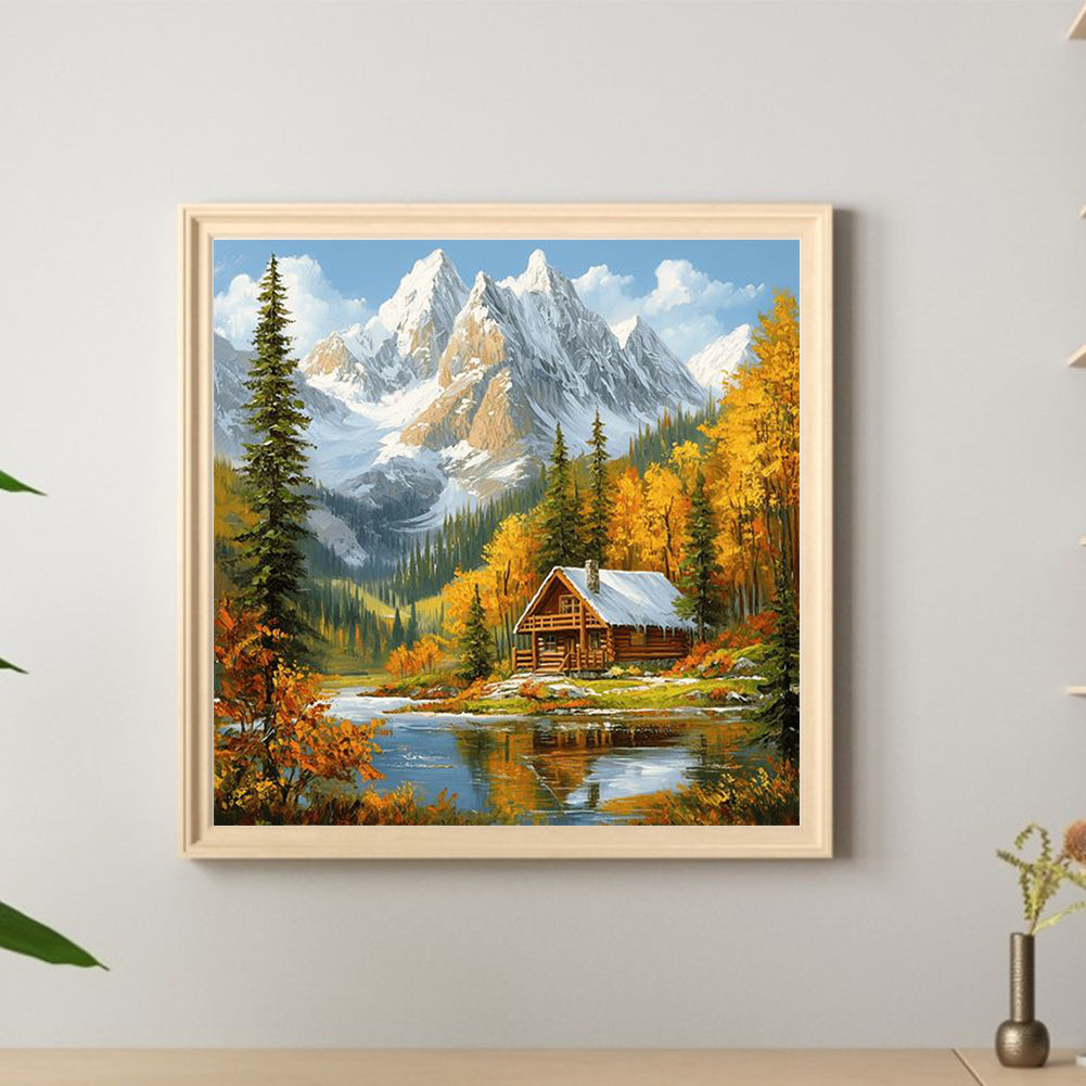Snowy Mountain Autumn Scenery - Full Round Drill Diamond Painting 40*40CM