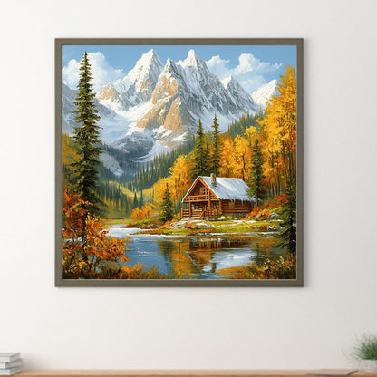 Snowy Mountain Autumn Scenery - Full Round Drill Diamond Painting 40*40CM