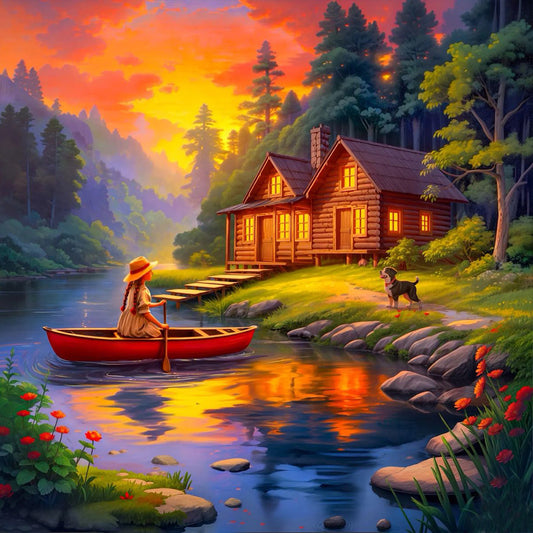 Sunset Boat - Full Round Drill Diamond Painting 40*40CM