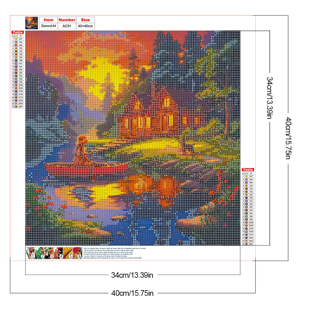 Sunset Boat - Full Round Drill Diamond Painting 40*40CM