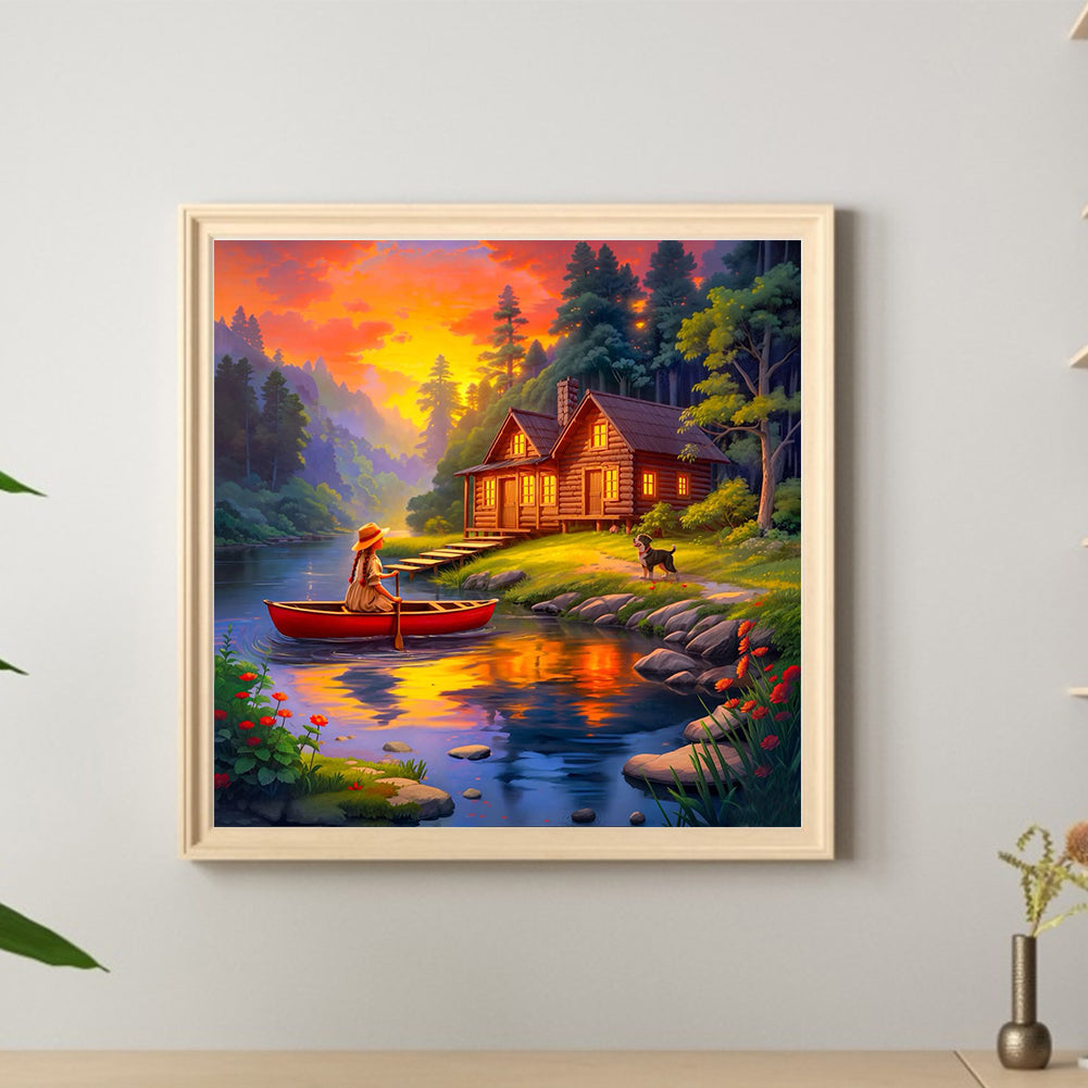 Sunset Boat - Full Round Drill Diamond Painting 40*40CM
