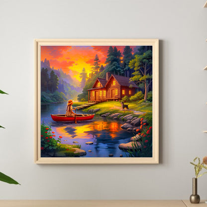 Sunset Boat - Full Round Drill Diamond Painting 40*40CM