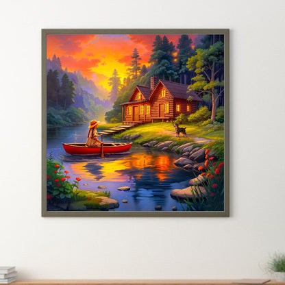 Sunset Boat - Full Round Drill Diamond Painting 40*40CM