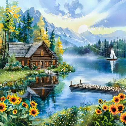 Lakeside Scenery - Full Round Drill Diamond Painting 40*40CM