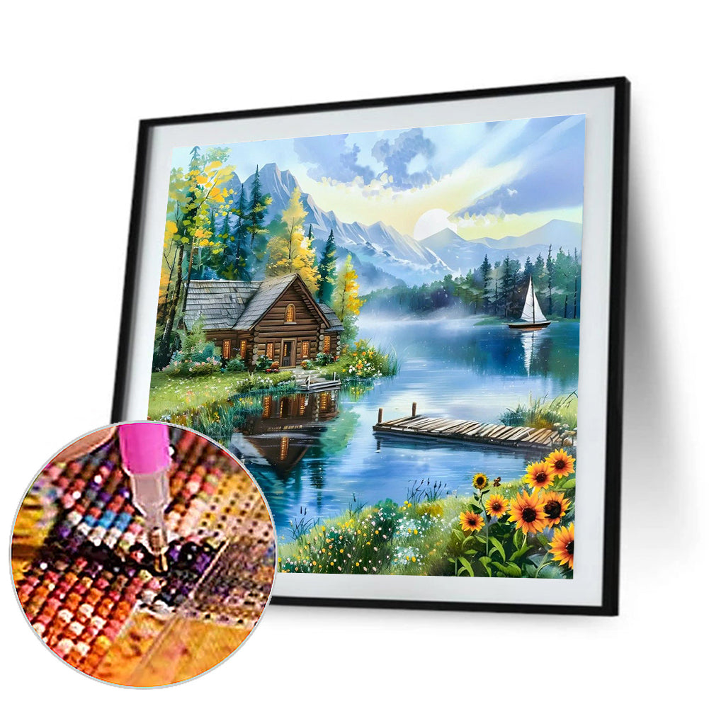 Lakeside Scenery - Full Round Drill Diamond Painting 40*40CM