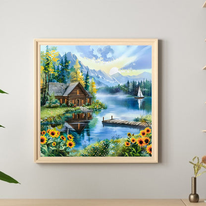 Lakeside Scenery - Full Round Drill Diamond Painting 40*40CM