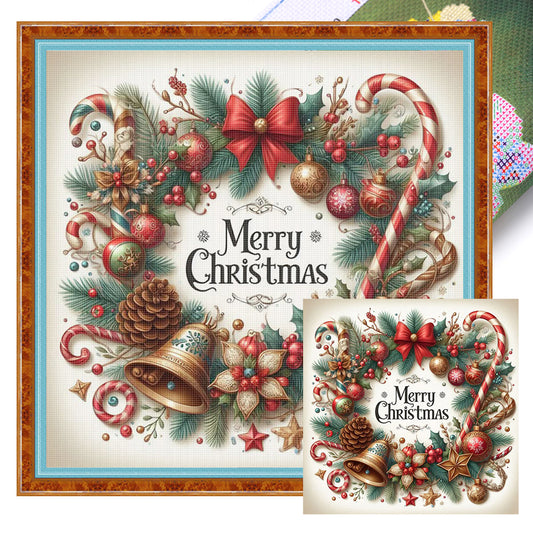 Christmas Candy Wreath - 11CT Stamped Cross Stitch 40*40CM
