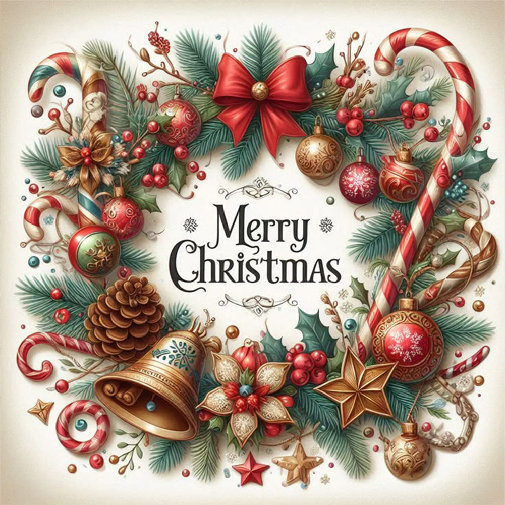 Christmas Candy Wreath - 11CT Stamped Cross Stitch 40*40CM