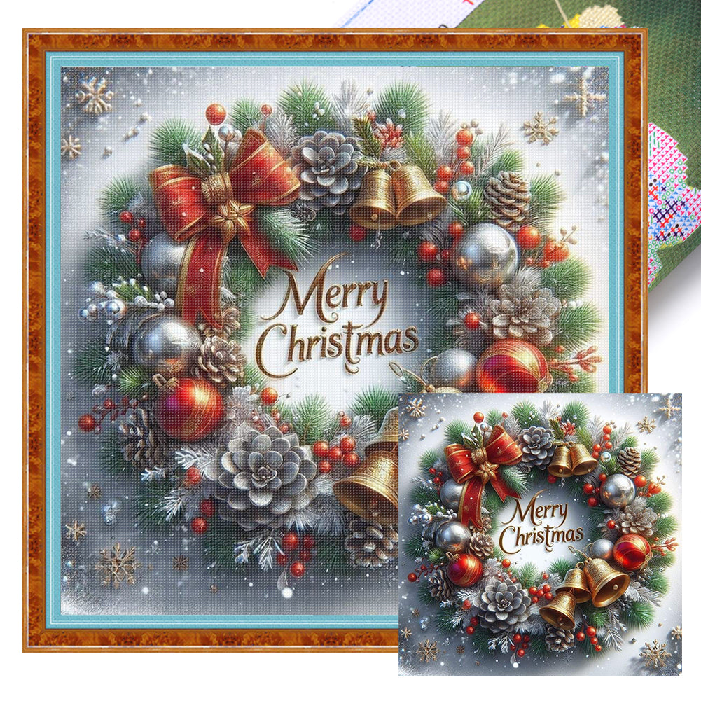 Christmas Pine Cone Wreath - 11CT Stamped Cross Stitch 40*40CM