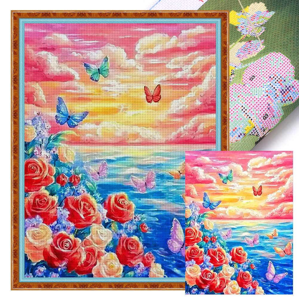 Colorful Clouds And Flowers - 11CT Stamped Cross Stitch 50*62CM£¨Mona Lisa Brand£©