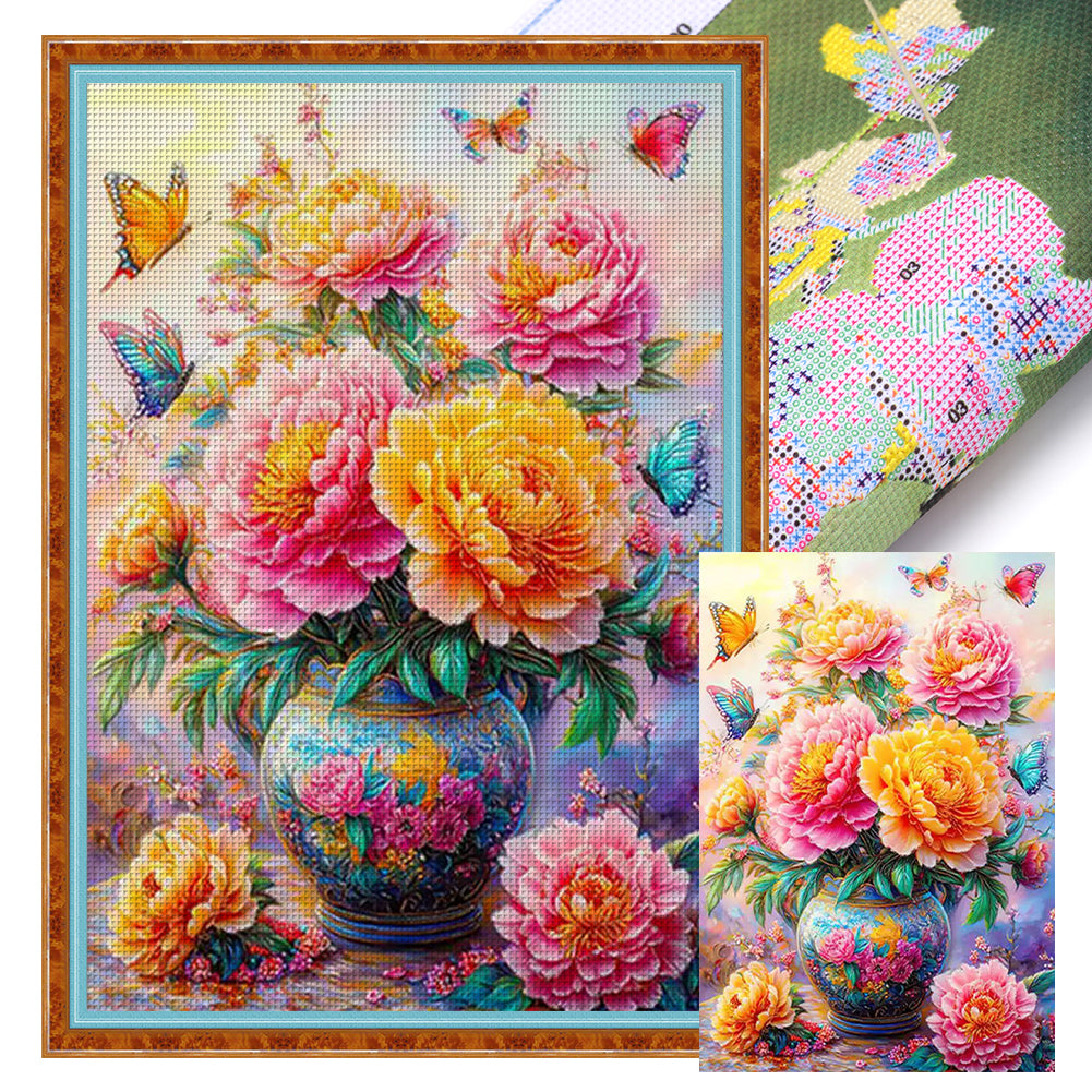 Peony Vase - 11CT Stamped Cross Stitch 50*70CM£¨Mona Lisa Brand£©