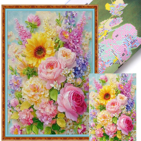Floral Blossoms - 11CT Stamped Cross Stitch 55*75CM (Mona Lisa Brand)