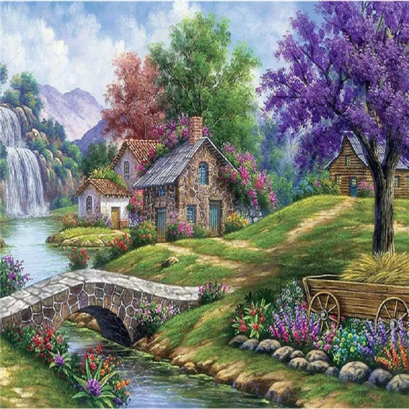 Spring House - 11CT Stamped Cross Stitch 60*45CM