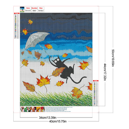 Fallen Leaves And Black Cat - Full Round Drill Diamond Painting 40*50CM