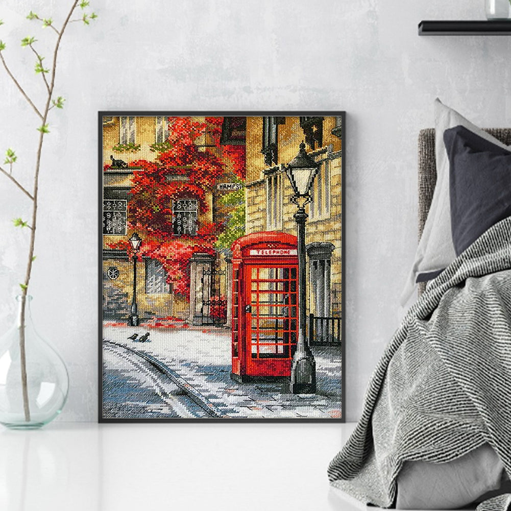 Telephone Booth - 11CT Stamped Cross Stitch 45*55CM£¨Spring£©