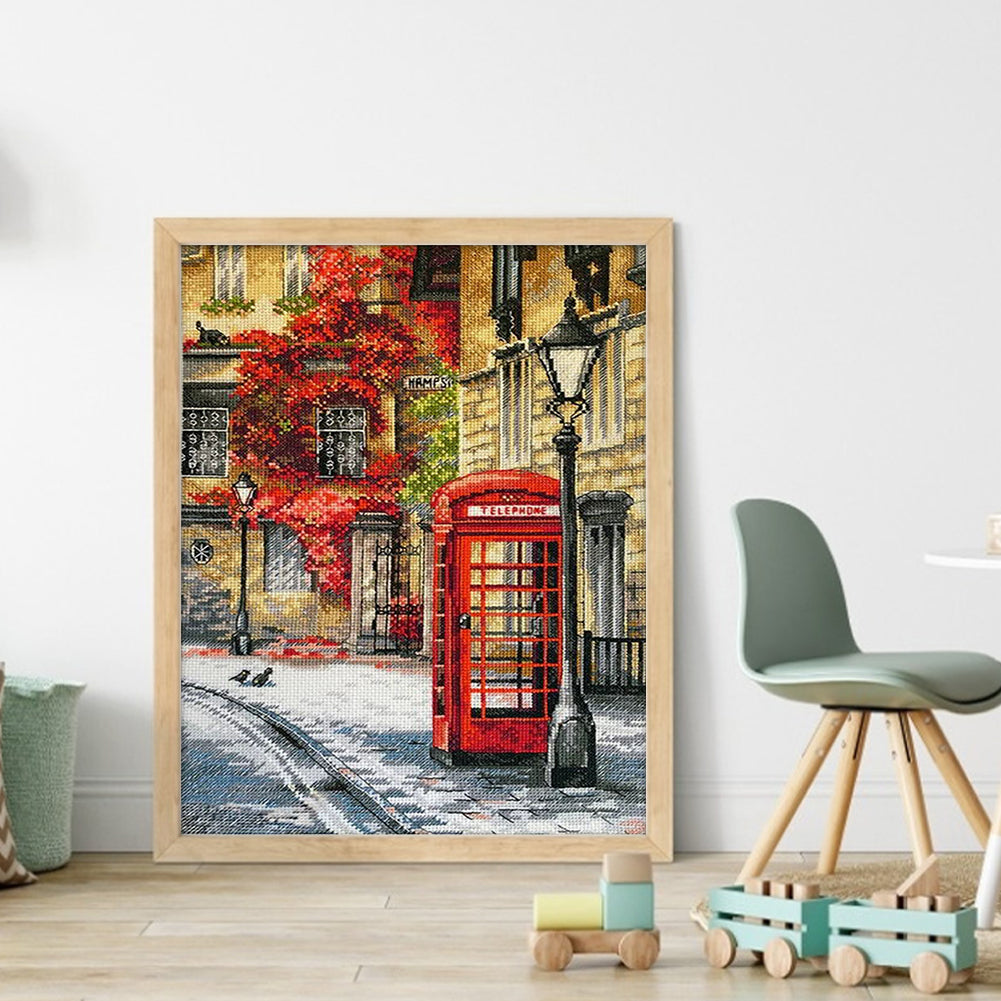 Telephone Booth - 11CT Stamped Cross Stitch 45*55CM£¨Spring£©
