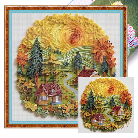 Paper Quilling Cabin - 14CT Stamped Cross Stitch 40*40CM