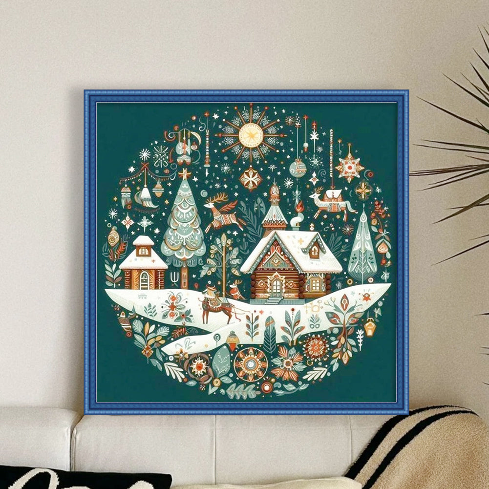 Christmas Cabin - 14CT Stamped Cross Stitch 40*40CM