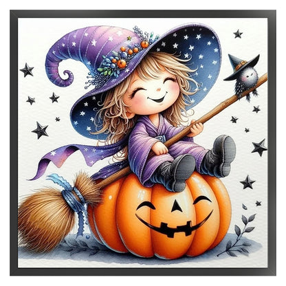 Halloween Witch And Pumpkin - 11CT Stamped Cross Stitch 40*40CM