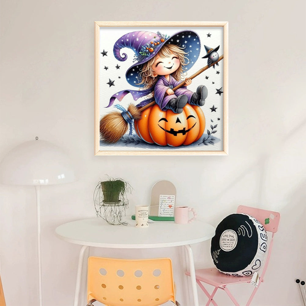Halloween Witch And Pumpkin - 11CT Stamped Cross Stitch 40*40CM