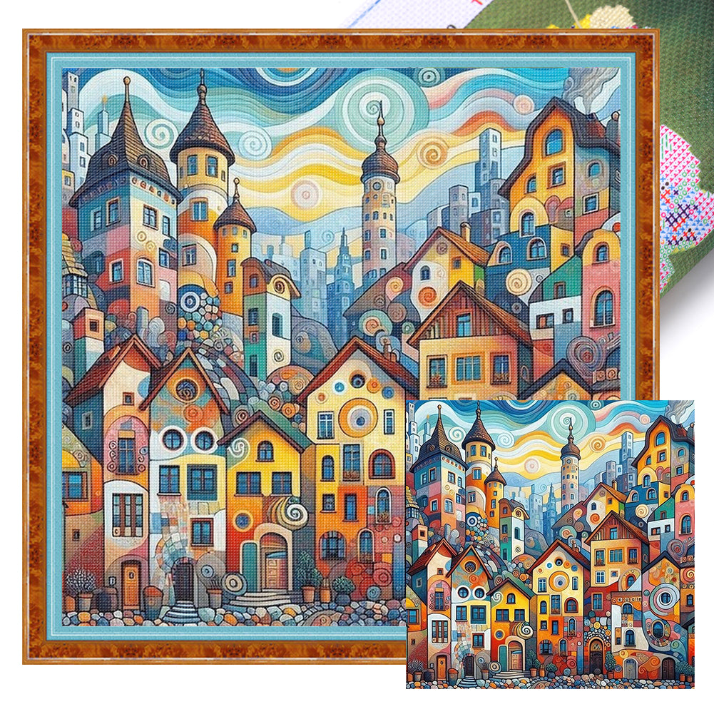 Colorful Town - 11CT Stamped Cross Stitch 50*50CM
