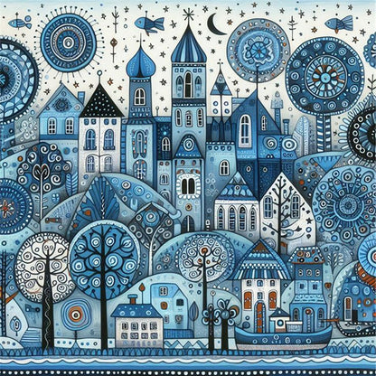 Blue Cottage - 11CT Stamped Cross Stitch 50*50CM