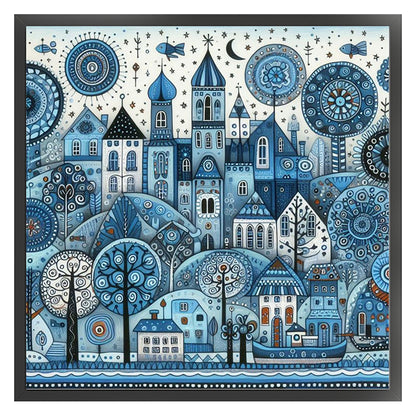 Blue Cottage - 11CT Stamped Cross Stitch 50*50CM