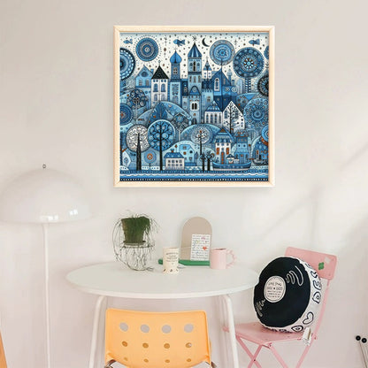 Blue Cottage - 11CT Stamped Cross Stitch 50*50CM