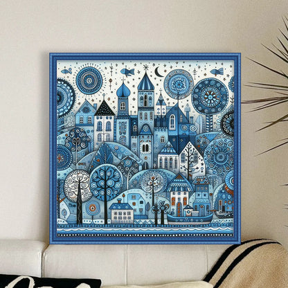 Blue Cottage - 11CT Stamped Cross Stitch 50*50CM